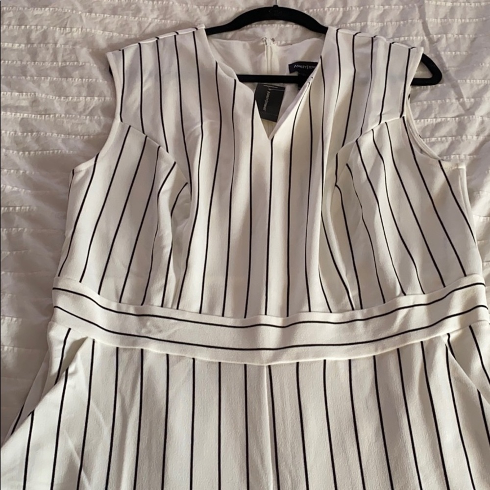 Pin striped jumpsuit.